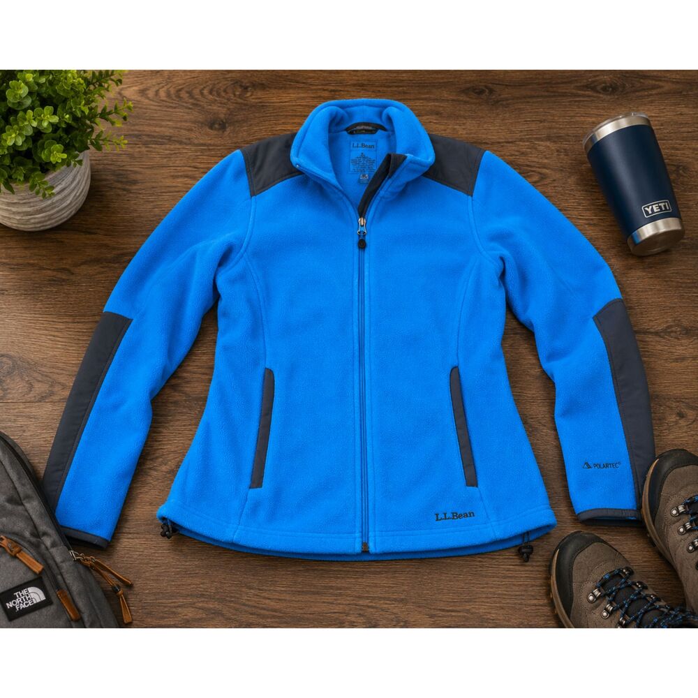 LL Bean Women's Fleece Jacket Blue Black Full Zip Size Small (386)